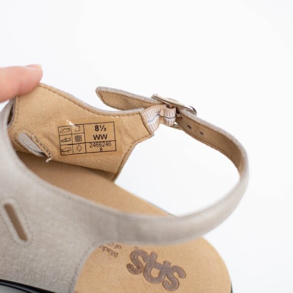 SAS Mystic Web Linen Sandals Women 8.5 WW Beige Leather Adjustable Comfort Shoes - Picture 8 of 8
